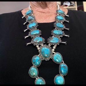 Turquoise and Silver Squash Blossom Necklace.